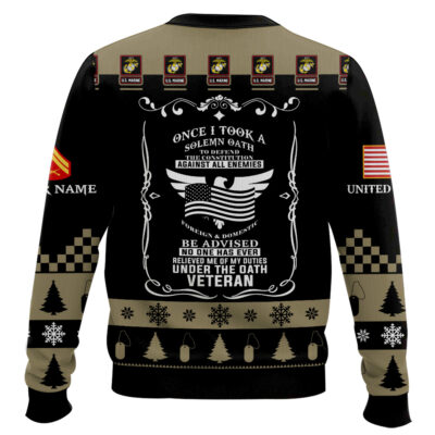 Hooktab US Marine Corps Once I Took a Solemn Oath – Custom Name And Rank Ugly Sweater