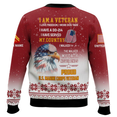 Hooktab US Marine Corps One More Beer For The Veteran Here – Custom Name And Rank Ugly Sweater