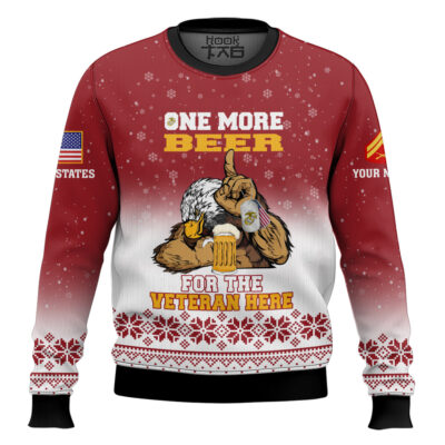 US Marine Corps One More Beer For The Veteran Here - Custom Name And Rank Ugly Sweater