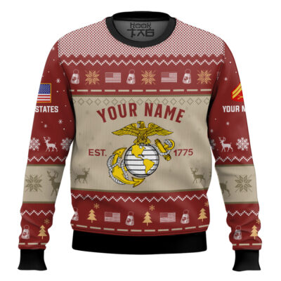 US Marine Corps Proud Motto - Custom Name, Rank And Years Of Service Ugly Sweater