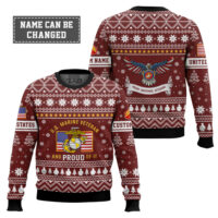 Hooktab US Marine Corps Proud Veteran - Custom Name And Rank Ugly Sweater
