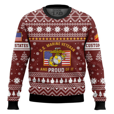 US Marine Corps Proud Veteran - Custom Name And Rank Ugly Sweater