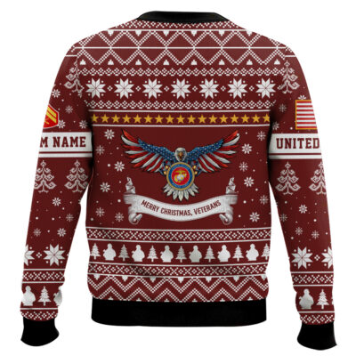 Hooktab US Marine Corps Proud Veteran – Custom Name And Rank Ugly Sweater