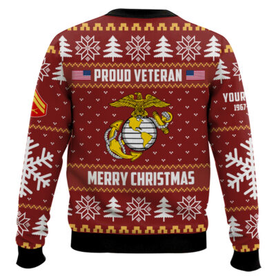 Hooktab US Marine Corps Proud Veteran – Custom Name, Rank And Years Of Service Ugly Sweater