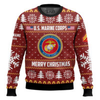Hooktab US Marine Corps Proud Veteran - Custom Name, Rank And Years Of Service Ugly Sweater