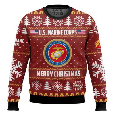 US Marine Corps Proud Veteran - Custom Name, Rank And Years Of Service Ugly Sweater