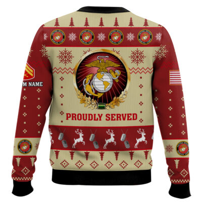 Hooktab US Marine Corps Proudly Served – Custom Name And Rank Ugly Sweater