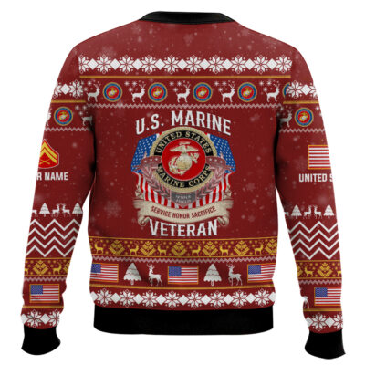 Hooktab US Marine Corps Proudly Served Veteran – Custom Name, Rank And Years Of Service Ugly Sweater