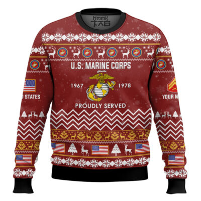 US Marine Corps Proudly Served Veteran - Custom Name, Rank And Years Of Service Ugly Sweater