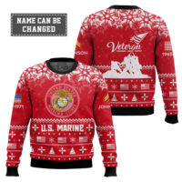 Hooktab US Marine Corps Remember-Honor-Respect - Custom Name, Rank And Years Of Service Ugly Sweater