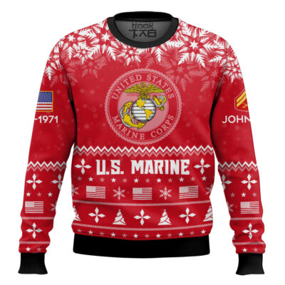 US Marine Corps Remember-Honor-Respect - Custom Name, Rank And Years Of Service Ugly Sweater