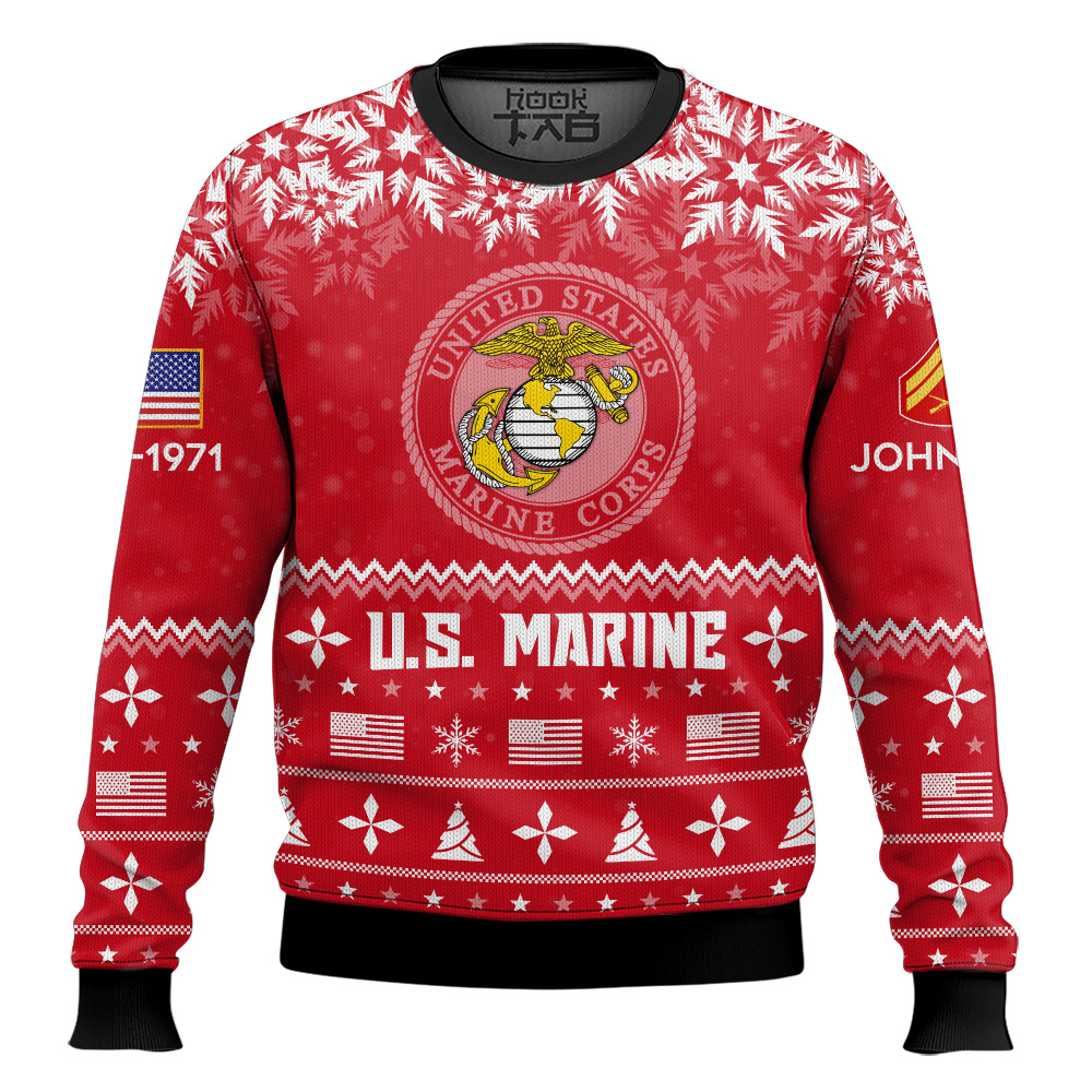 Hooktab US Marine Corps Remember-Honor-Respect - Custom Name, Rank And Years Of Service Ugly Sweater Hooktab US Marine Corps Remember-Honor-Respect - Custom Name, Rank And Years Of Service Ugly Sweater