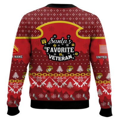 Hooktab US Marine Corps Santa’s Favorite Veteran – Custom Name And Rank Ugly Sweater
