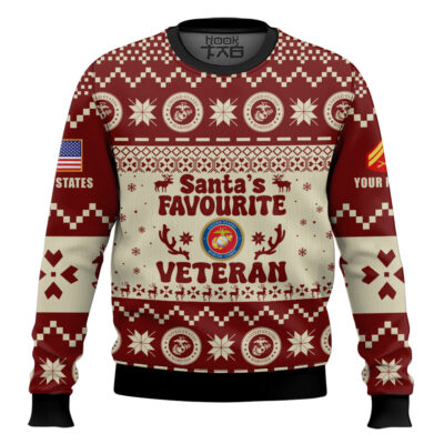 US Marine Corps Santa's Favourite Veterans - Custom Name And Rank Ugly Sweater
