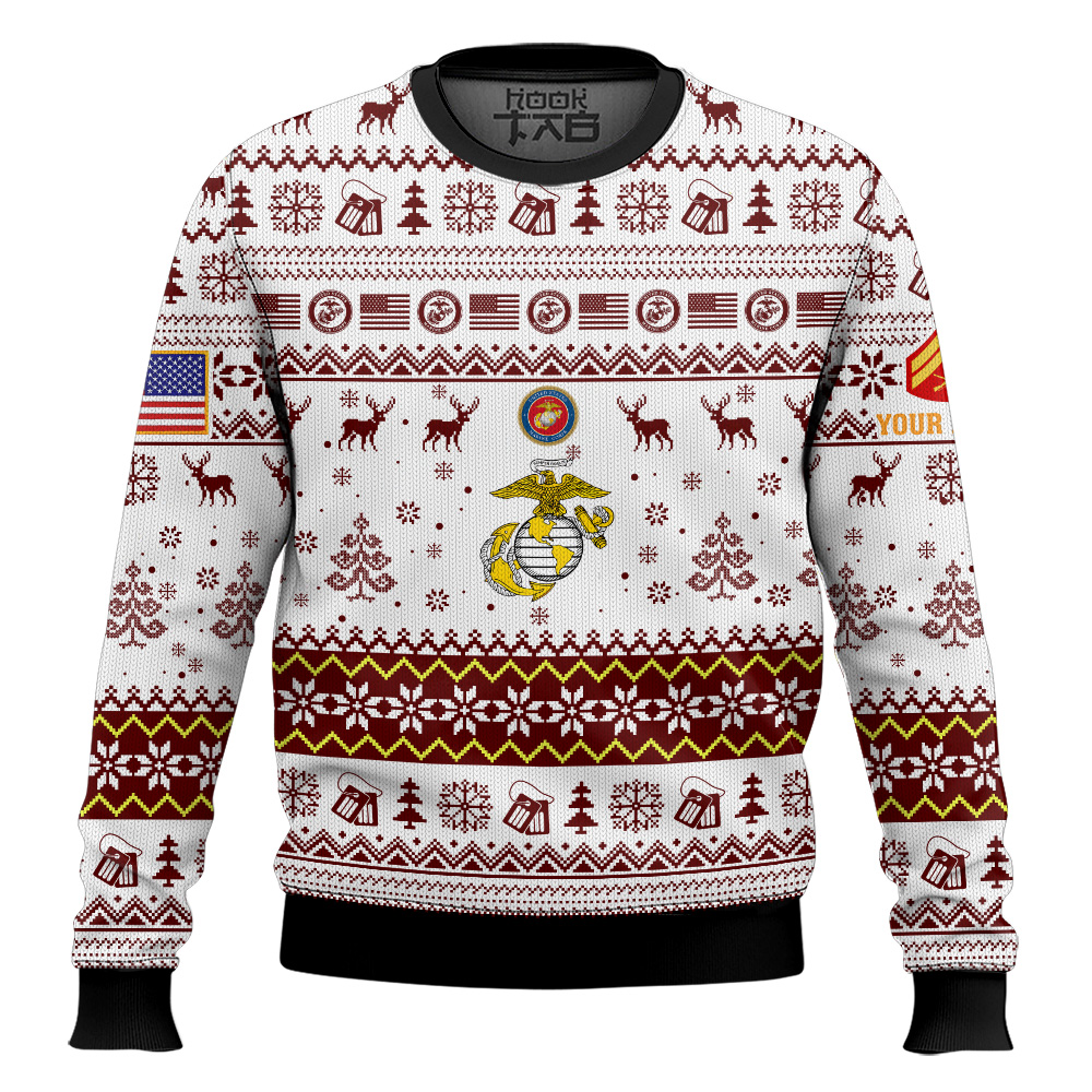 Hooktab US Marine Corps Semper Fidelis - Custom Name And Rank Ugly Sweater Hooktab US Marine Corps Semper Fidelis - Custom Name And Rank Ugly Sweater