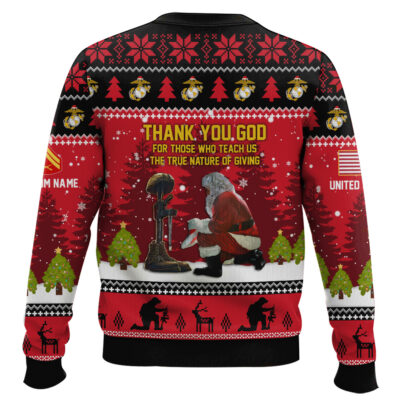 Hooktab US Marine Corps Thank You God – Custom Name And Rank Ugly Sweater