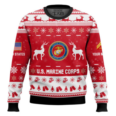 US Marine Corps This Christmas R.E.D - Custom Name And Rank Ugly Sweater