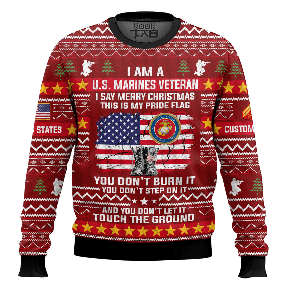 Hooktab US Marine Corps This Is My Pride Flag - Custom Name And Rank Ugly Sweater Hooktab US Marine Corps This Is My Pride Flag - Custom Name And Rank Ugly Sweater