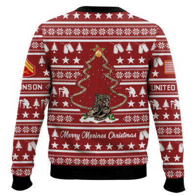 Hooktab US Marine Corps Veteran Merry Christmas – Custom Name And Rank Ugly Sweater