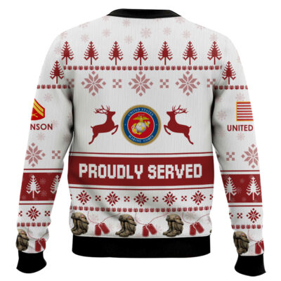Hooktab US Marine Corps Veteran Proudly Served – Custom Name And Rank Ugly Sweater