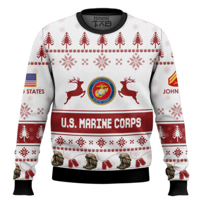 US Marine Corps Veteran Proudly Served - Custom Name And Rank Ugly Sweater