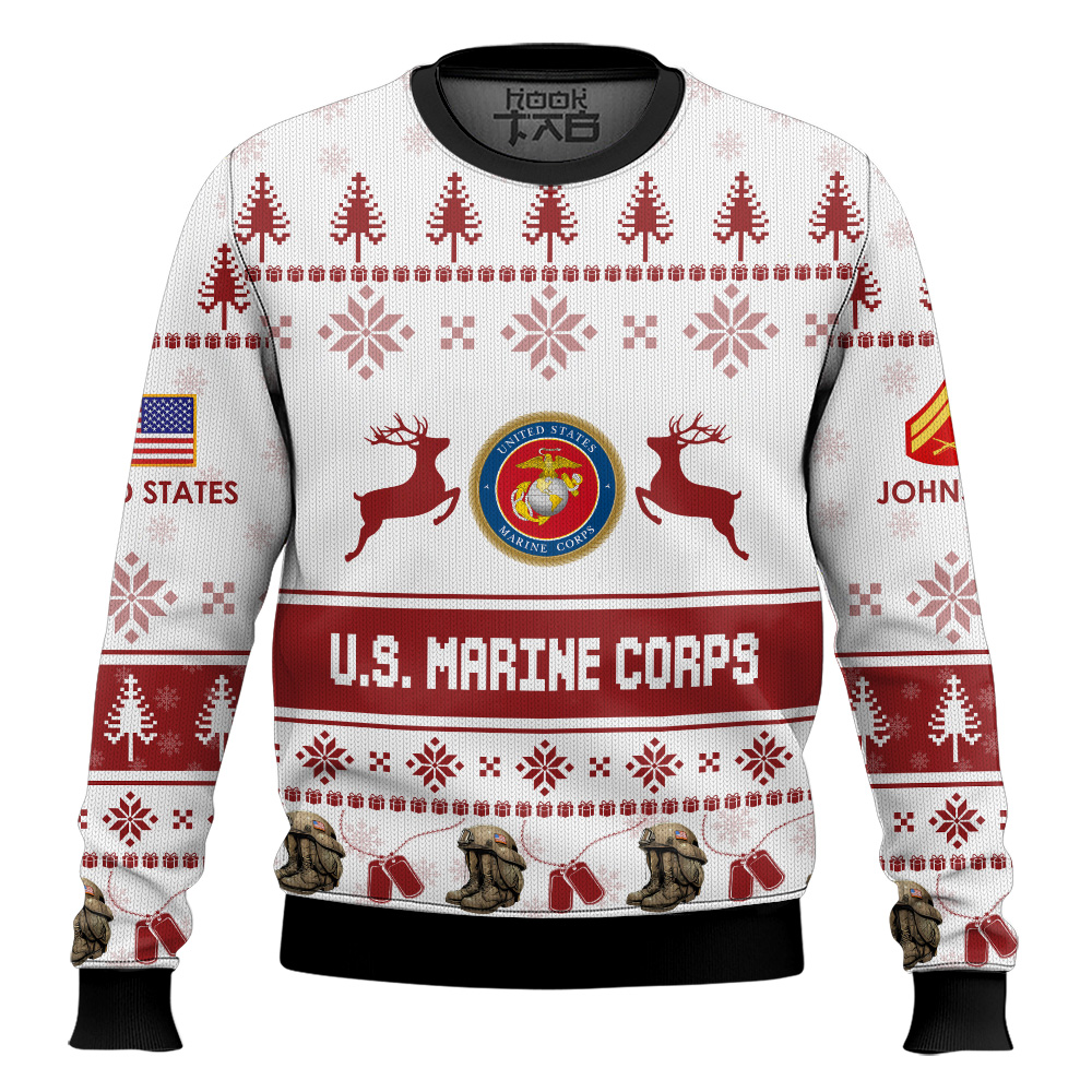 Hooktab US Marine Corps Veteran Proudly Served - Custom Name And Rank Ugly Sweater Hooktab US Marine Corps Veteran Proudly Served - Custom Name And Rank Ugly Sweater