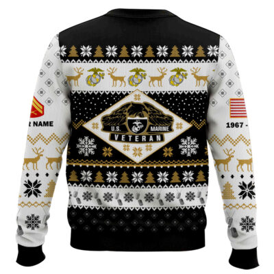 Hooktab US Marine Corps Veterans – Custom Name, Rank And Years Of Service Ugly Sweater