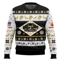 Hooktab US Marine Corps Veterans - Custom Name, Rank And Years Of Service Ugly Sweater