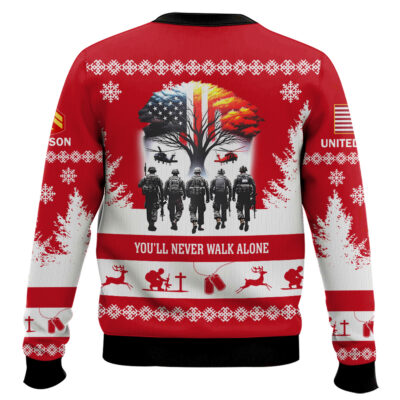 Hooktab US Marine Corps You’ll Never Walk Alone – Custom Name and Rank Ugly Sweater