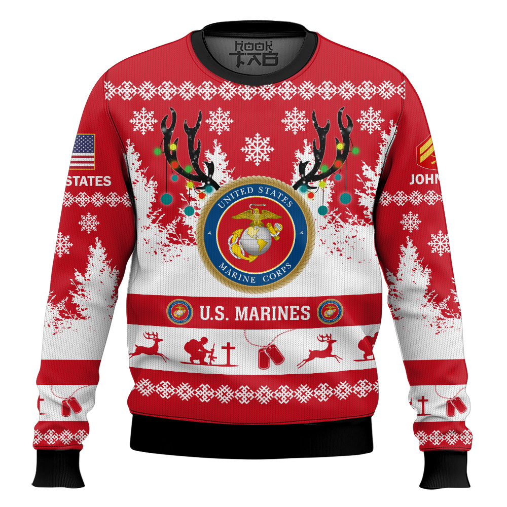 Hooktab US Marine Corps You'll Never Walk Alone - Custom Name and Rank Ugly Sweater Hooktab US Marine Corps You'll Never Walk Alone - Custom Name and Rank Ugly Sweater