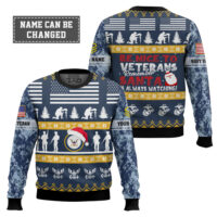 Hooktab US Navy Be Nice To Veterans Remember Santa Is Always Watching - Custom Name And Rank Ugly Sweater