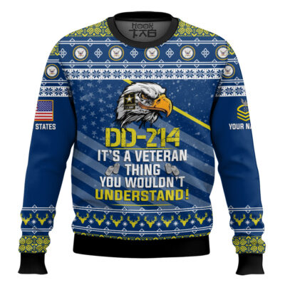 US Navy DD-214 It's A Veteran Thing You Wouldn't Understand - Custom Name And Rank Ugly Sweater