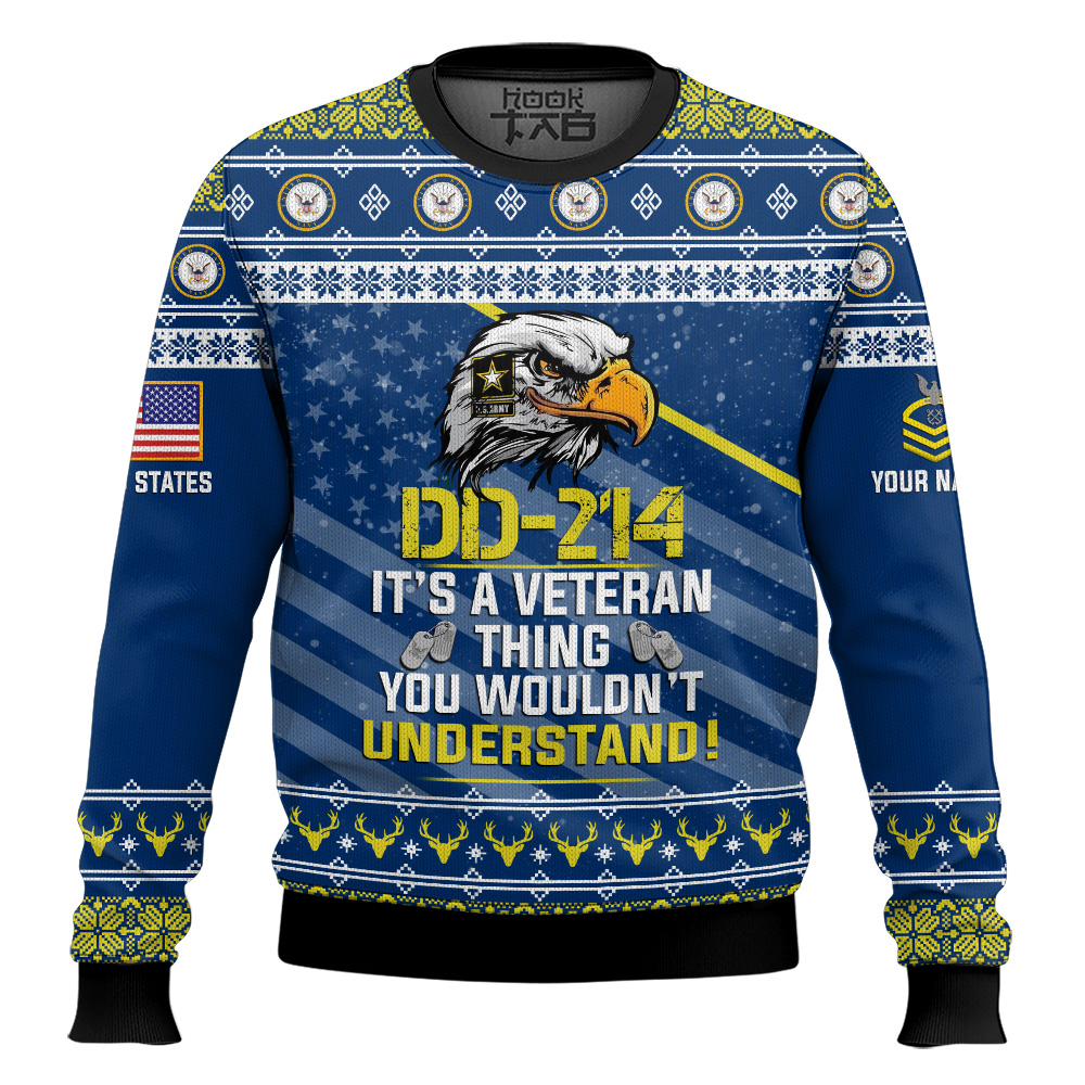 Hooktab US Navy DD-214 It's A Veteran Thing You Wouldn't Understand - Custom Name And Rank Ugly Sweater Hooktab US Navy DD-214 It's A Veteran Thing You Wouldn't Understand - Custom Name And Rank Ugly Sweater