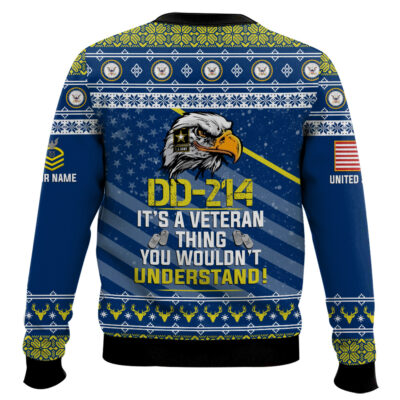 Hooktab US Navy DD-214 It’s A Veteran Thing You Wouldn’t Understand – Custom Name And Rank Ugly Sweater