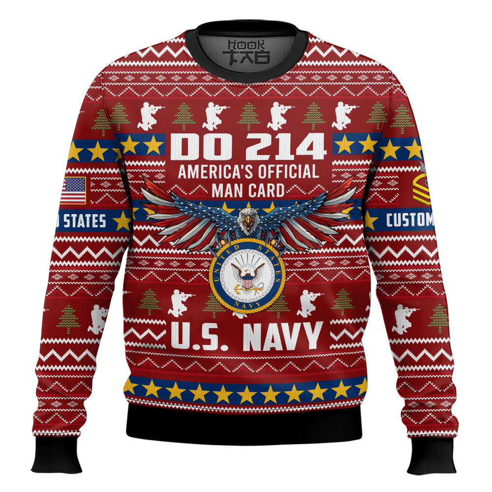 Hooktab US Navy DD Form 214 - Custom Name And Rank Ugly Sweater Hooktab US Navy DD Form 214 - Custom Name And Rank Ugly Sweater