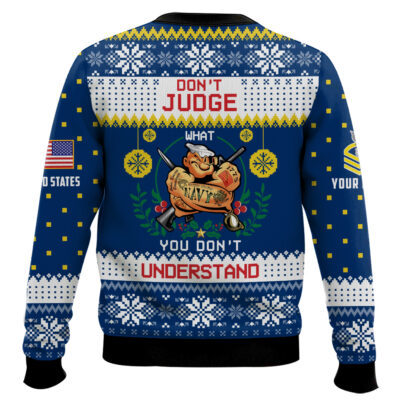 Hooktab US Navy Don’t Judge What You Don’t Understand – Custom Name And Rank Ugly Sweater