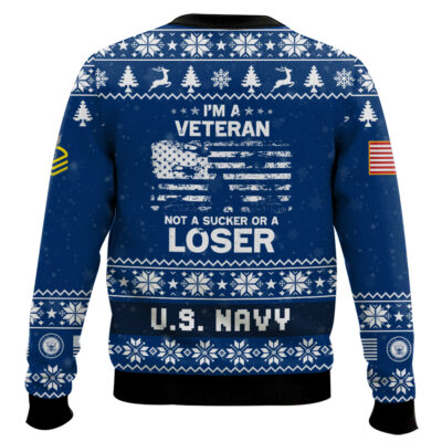 Hooktab US Navy, E 5 Gold I’m Veteran Not A Sucker Or A Loser – Custom Name, Rank And Year Of Service Ugly Sweater