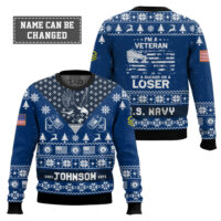 Hooktab US Navy, E 5 Gold I'm Veteran Not A Sucker Or A Loser - Custom Name, Rank And Year Of Service Ugly Sweater