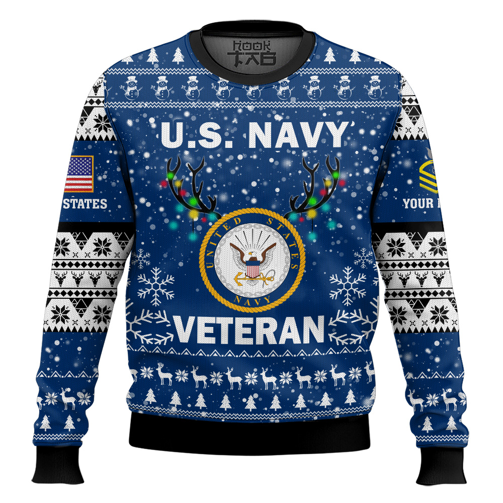 Hooktab US Navy Freedom Is The Best Gift - Custom Name And Rank Ugly Sweater Hooktab US Navy Freedom Is The Best Gift - Custom Name And Rank Ugly Sweater