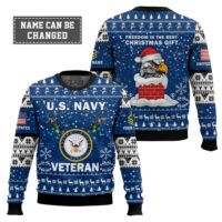 Hooktab US Navy Freedom Is The Best Gift - Custom Name And Rank Ugly Sweater