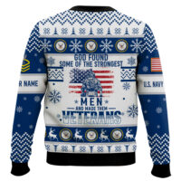Hooktab US Navy God Found The Strongest Men And Made Them Veteran - Custom Name And Rank Ugly Sweater