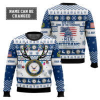 Hooktab US Navy God Found The Strongest Men And Made Them Veteran - Custom Name And Rank Ugly Sweater