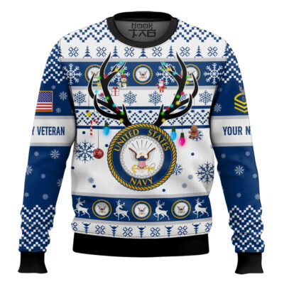 US Navy God Found The Strongest Men And Made Them Veteran - Custom Name And Rank Ugly Sweater