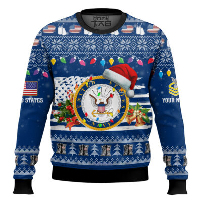 US Navy Have Yourself A Military Christmas - Custom Name And Rank Ugly Sweater