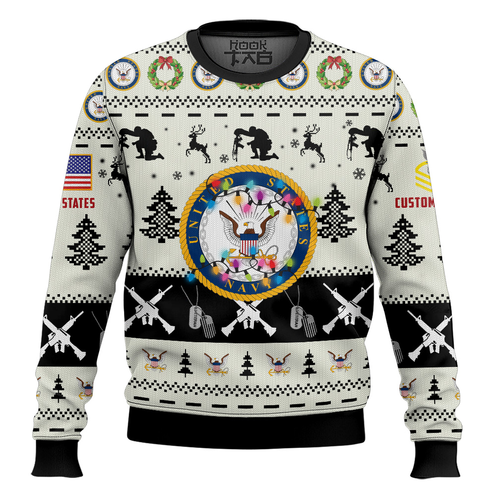 Hooktab US Navy Honor the Fallen! - Custom Name And Rank Ugly Sweater Hooktab US Navy Honor the Fallen! - Custom Name And Rank Ugly Sweater