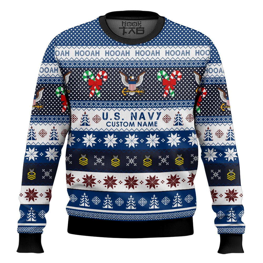 Hooktab US Navy Hooah! - Custom Name Ugly Sweater Hooktab US Navy Hooah! - Custom Name Ugly Sweater