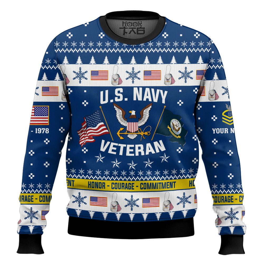 Hooktab US Navy I Served My Country And Damn Proud Of It - Custom Name, Rank And Years Of Service Ugly Sweater Hooktab US Navy I Served My Country And Damn Proud Of It - Custom Name, Rank And Years Of Service Ugly Sweater
