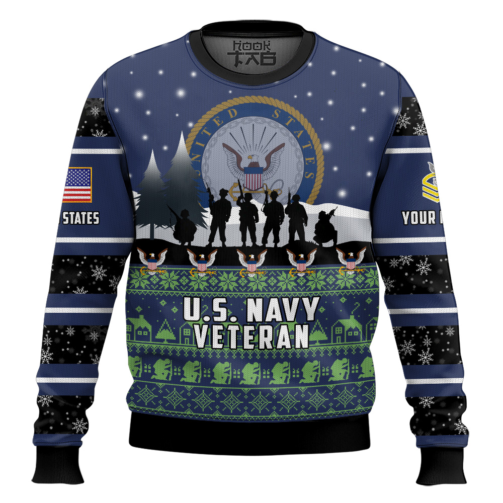Hooktab US Navy I Walked The Walk - Custom Name And Rank Ugly Sweater Hooktab US Navy I Walked The Walk - Custom Name And Rank Ugly Sweater