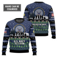 Hooktab US Navy I Walked The Walk - Custom Name And Rank Ugly Sweater