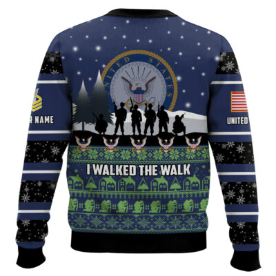 Hooktab US Navy I Walked The Walk – Custom Name And Rank Ugly Sweater